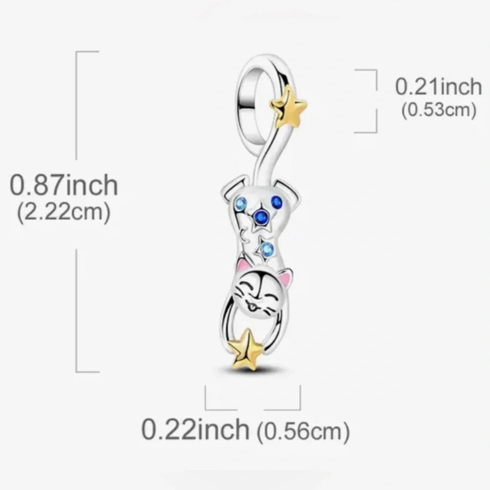 925 Star Catching Kitty Jewelry Charm-NEW